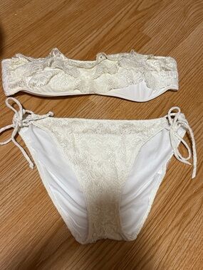 Victoria's Secret White Lace Bandeau Bikini Set